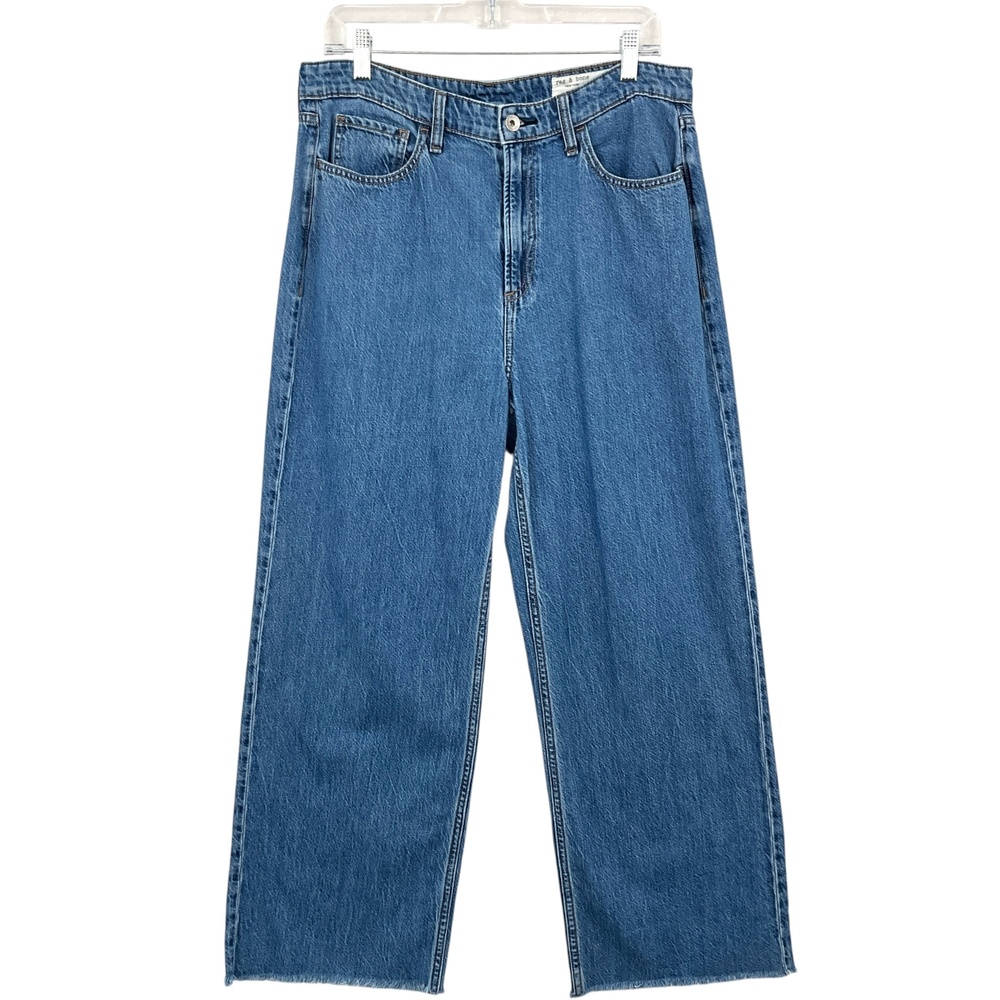 Rag & Bone Lori Mid Rise Wide Leg Jeans Womens 29 Blue Medium Wash Raw Hem
